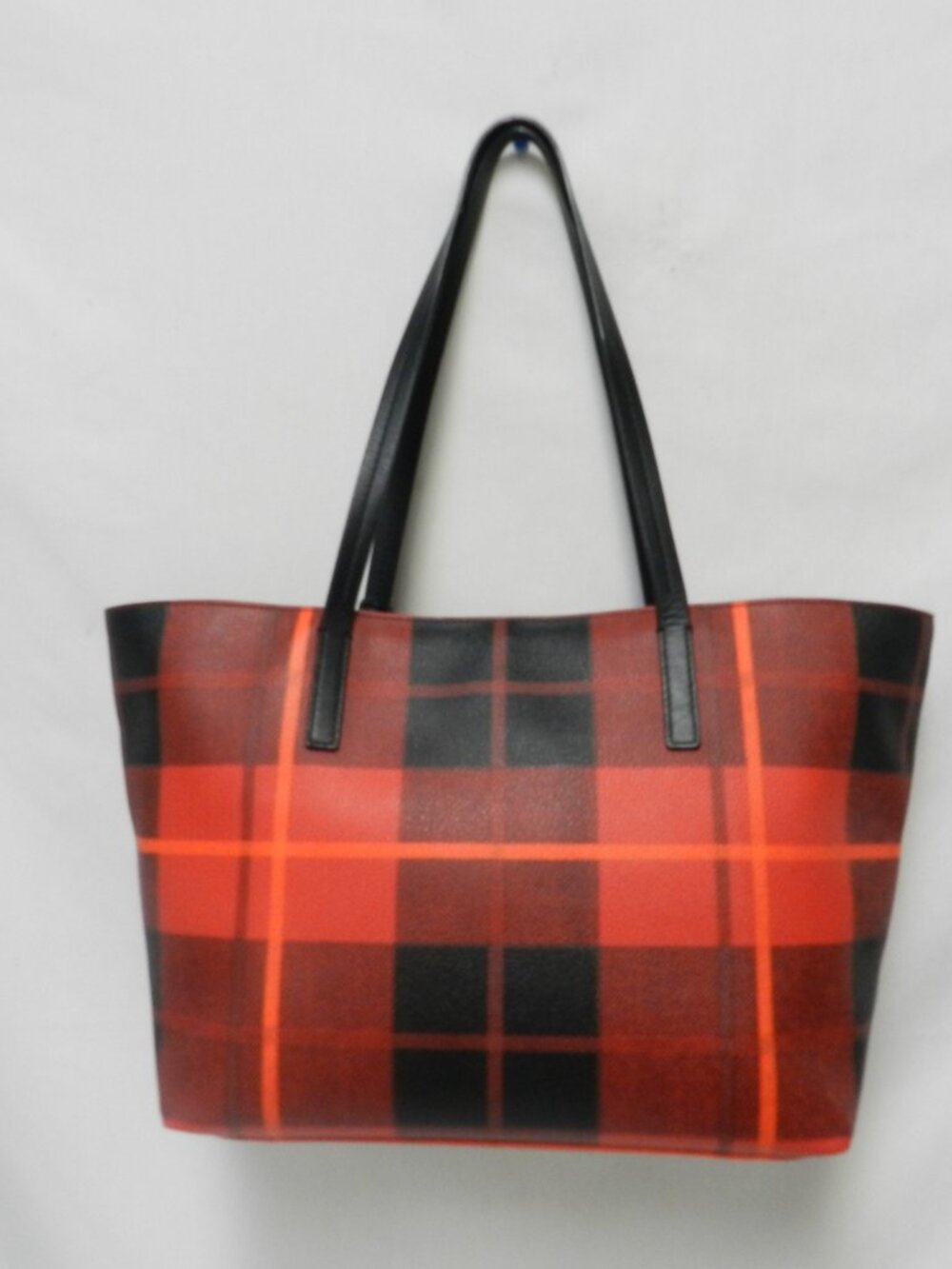 Kate Spade Hawthorne Lane red plaid tartan shoulder tote bag purse Coated Canvas - Picture 8 of 15